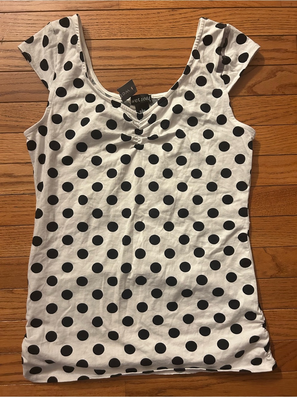 Wet Seal White Tank Top with Black Polka Dots